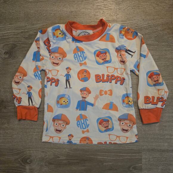 Boutique - Blippi Inspired Size 3T Two Piece LS Pj Pajamas White Orange Blue - Picture 3 of 7